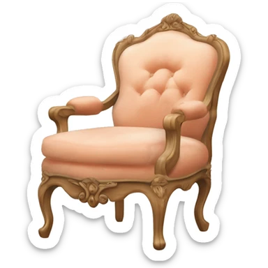 Vintage French chair with Mongolian peach, curly fur on the seat and a vintage peach and white floral on the top in a natural wood frame sticker