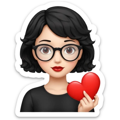niña con pelo corto ondulado color negro con lentes negros y tenga un corazon en la mano sticker