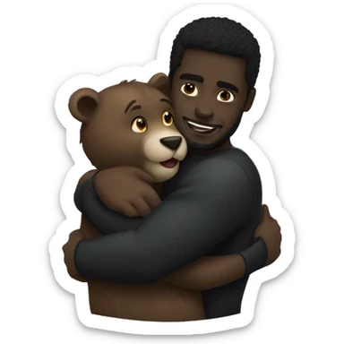 A black male panther hug a female bear. Make a emoji as a couple of them sticker