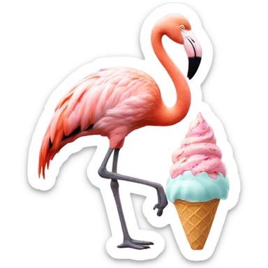 Flamingo eating an Ice cream cone  sticker