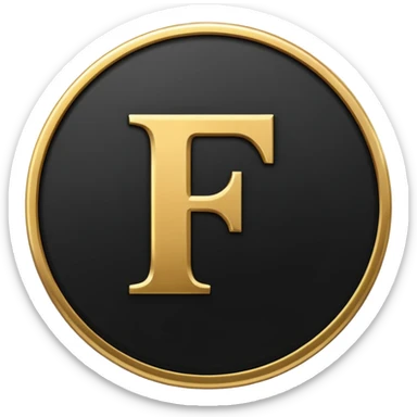 Emoji icon of a black coin with engraved letter F, minimalist style, isolated sticker