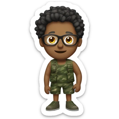 a middle aged man with fairy wings, his hair is black and combed over, and he has glasses. he also has swimming fippers on his feet. have him dresed in a camo dress sticker