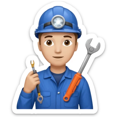 Technician + headlamp + blue jumpsuit, Repair Crew. sticker