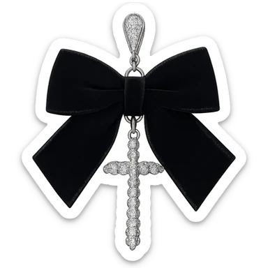 Isolate and keep only the realistic goth earring with black velvet ribbon and silver cross, remove the background entirely. sticker