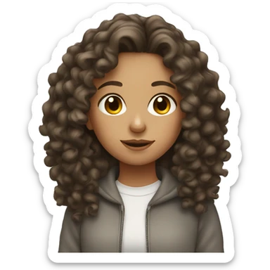 Brunette Girl wearing a sweatshirt curly hair sticker
