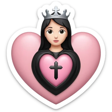 Light pink and black sacred heart with small silver cross  sticker