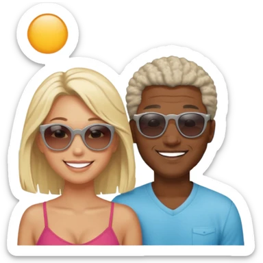Black man salt n pepper hair smiling with blonde in love on beach sticker