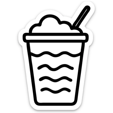 minimalist icon of Ayran featuring a transparent cup with white frothy drink and blue details, outlined style sticker