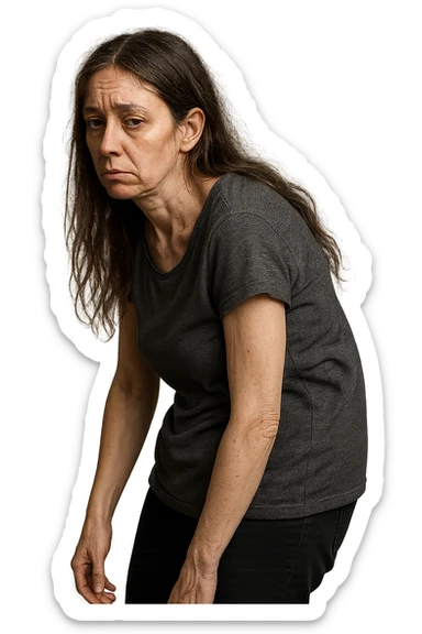 fai immagine identica ma di una donna con capelli lunghi, iperrealistico 4k, postura storta con spina dorsale storta sticker