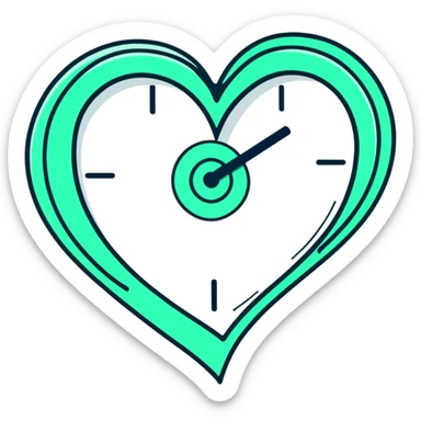 Minimalist Maya-style heart and time spiral symbols for messages, white and deep green only, flat design with clean lines sticker