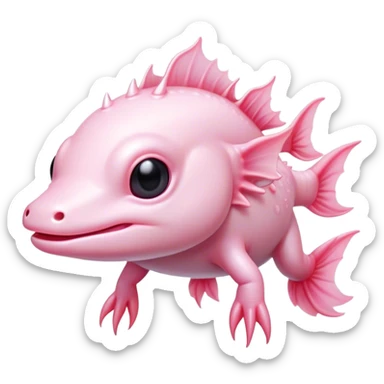 Cinematic Noble Axolotl Portrait Emoji, Poised and regal, with a slender, graceful build and smooth, pale pink skin adorned with feathery external gills, deep-set soulful dark eyes, Simplified yet sharp and sophisticated features, highly detailed, glowing with a soft, ethereal glow, high shine, intelligent and enigmatic, stylized with an air of aquatic elegance, focused and attentive, soft glowing outline, capturing the essence of a watchful and mystical creature, so majestic it feels as though it could glide out of the screen with effortless authority! sticker