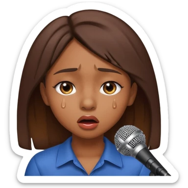 Brown skin girl singing into a microphone looking sad  sticker