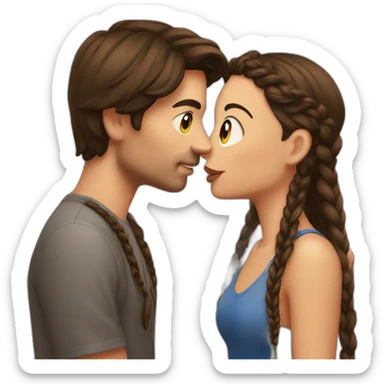 A brunette guy kisses a brunette girl with braids sticker