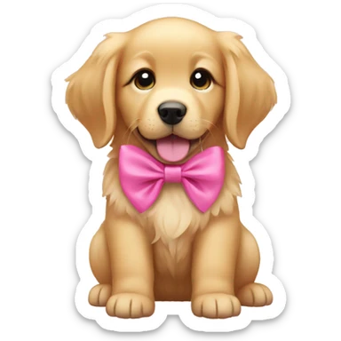 Golden retriever puppy with pink bow sticker