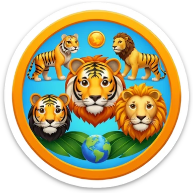 Palabra TEAM UNIVERSO con tigre en la derecha. León izquierda, un mundo en centro sticker
