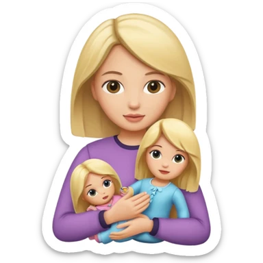 woman holding blonde doll sticker