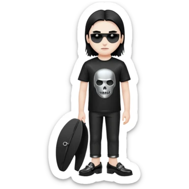 A black metal fan who is going on holiday wearing shiny black leather loafers sticker