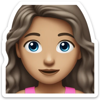 Girl with light skin, long dark brown hair and blue eyes wavy hair pink tank top sticker