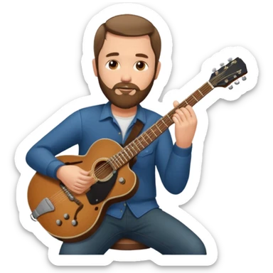 a short hair, with long side beards, middle age metal head with a classic epiphone guitar sticker