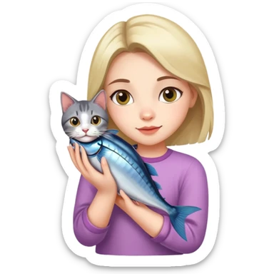 A pretty girl holding a mackerell cat breed on her arms with such a love and care  sticker