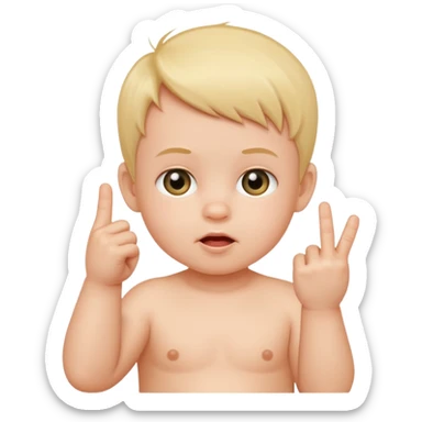 Baby putting up middle finger sticker