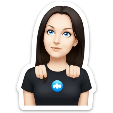 female, wearing black tshirt,  black hair sticker