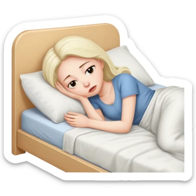 A woman lying in bed cannot fall asleep. She is really tired and exhausted sticker
