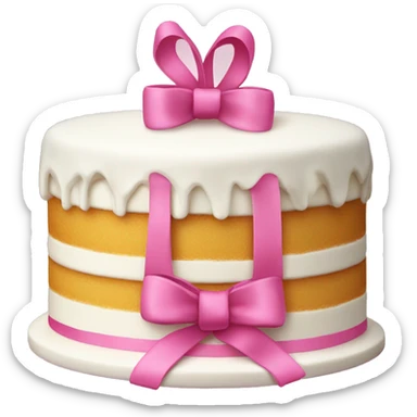 white cake with 3 " floors " and pink ribbons sticker