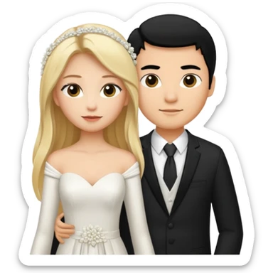 Wedding couple blonde bride long hair and black hair Chinese groom sticker