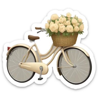 Vintage beige bike with a basket and flowers  sticker