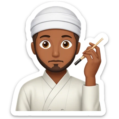 Muslim man thinking about sushi sticker