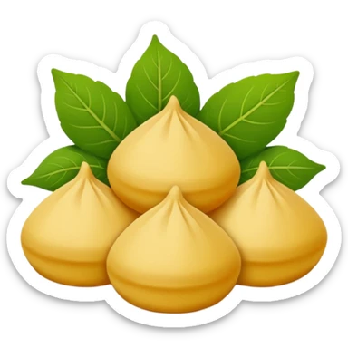 Georgian cuisine avatar in bright emoji-style illustration. Khinkali and herbs, rich golden and green colors, simple shapes, flat design, strong character. Without human sticker