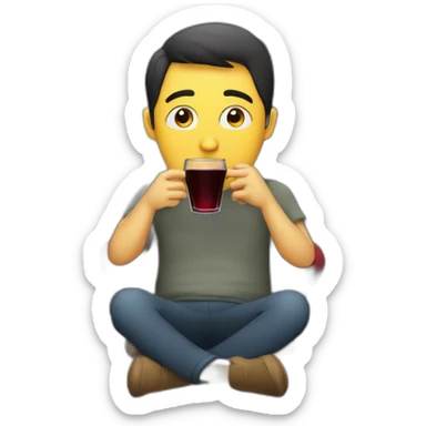 Man sitting alone feeling sad. Drinking a glass of red wine with the TV turned off sticker
