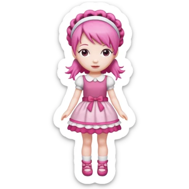 Isolated detaile illustration incredibly raspberry torte doll figurine full body with pink hair and a raspberry hairband sticker