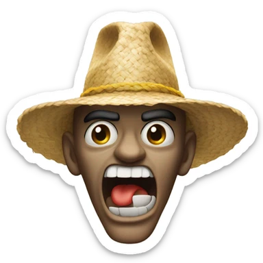 Angry person With smoke coming out of teir head, wearing straw hat, yellow skin sticker