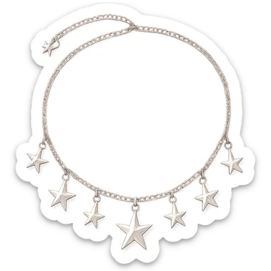 girly sparkling charm necklace with stars, no background, delicate and shiny sticker