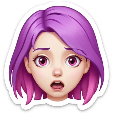 face of a white girl with purple and pink hair, gasping expression sticker