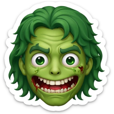zombi emoji man with a wavy medium hair, mouth, nose, green skin, black shirt sticker