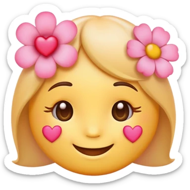 Cute emoji with pink hearts and flowe sticker