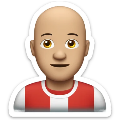 A bald man that is a bit fat wearing a red football shirt watching tv sticker