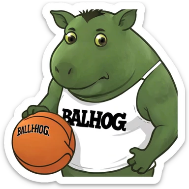 a boar with a basketball wearing a tee that says ballhog sticker