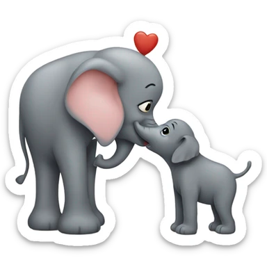 dog kissing an elephant  sticker