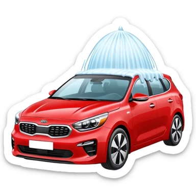 red kia car with foam cover it in a car wash shop sticker