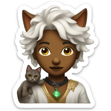 Sun warlock with olive skin holding a black kitten sticker
