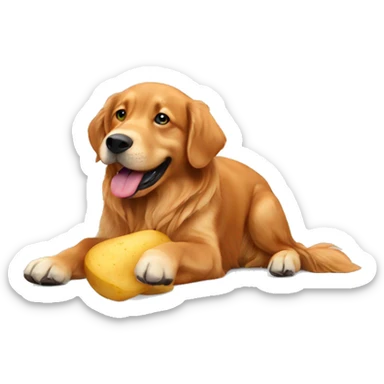 red Golden retriever eating a potato  sticker