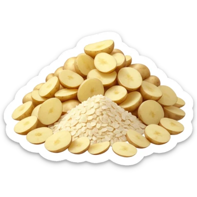 small pile or scoop of fine off-white potato flakes with soft dry texture and slightly uneven surface, light fluffy appearance, dehydrated powder, no bowl spoon or packaging, soft lighting, subtle shadows, emoji scale sticker
