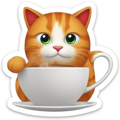 A red cat with a cup of coffee sticker
