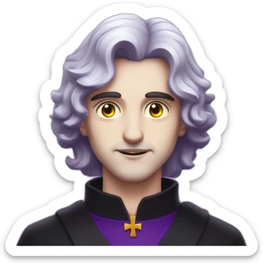 pale beautiful satanic priest with short wavy black hair and violet eyes man sticker