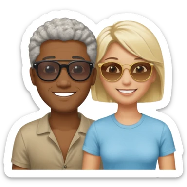 Black man salt n pepper hair with younger blonde  both smiling on beach  sticker