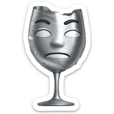 a tinfoil with wrinkles folded as a wine glass with overlapping sticker